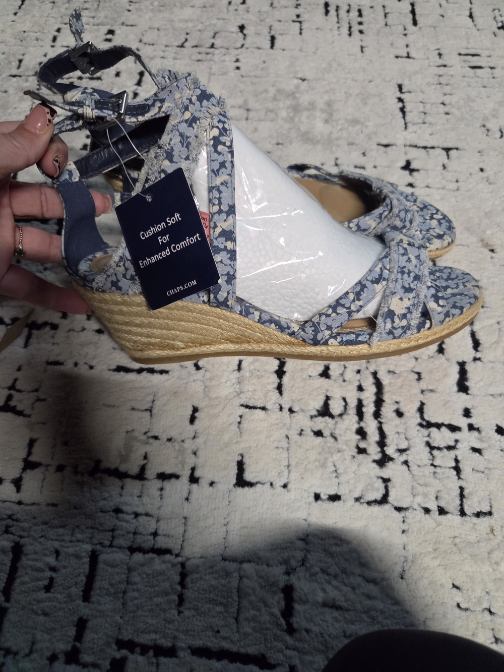 Chaps Blue Floral Espadrille Wedge Sandals - Womens 8.5